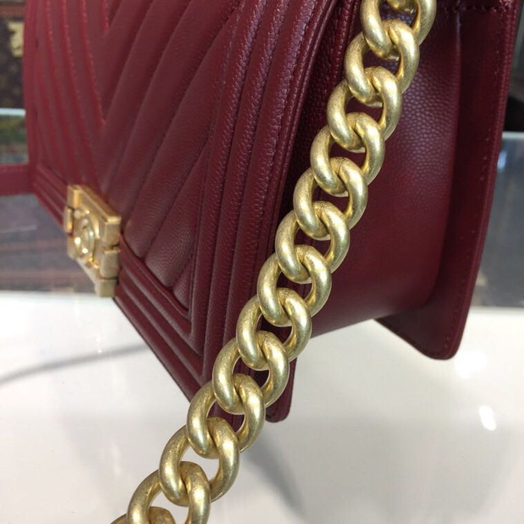 CHL -  Boy Handbag Gold Toned Hardware Burgundy For Women Bags, Shoulder And Crossbody Bags 9.8in/25LO A67086