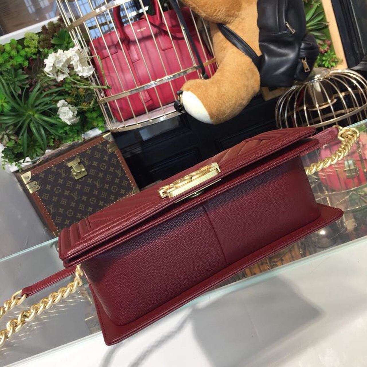 CHL -  Boy Handbag Gold Toned Hardware Burgundy For Women Bags, Shoulder And Crossbody Bags 9.8in/25LO A67086
