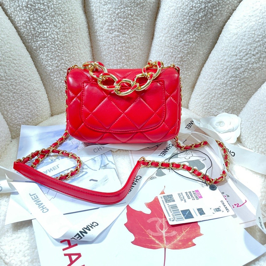 CHL - Mini Flap Bag Gold Hardware Red For Women Handbags, Shoulder Bags 6.7in/17LO AS3365