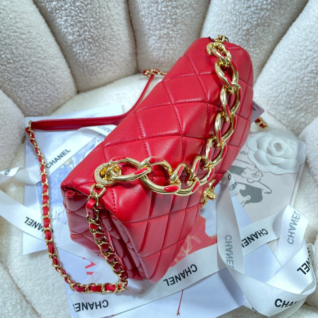 CHL - Large Flap Bag Gold Hardware Red For Women Handbags, Shoulder Bags 9.1in/23LO AS3367