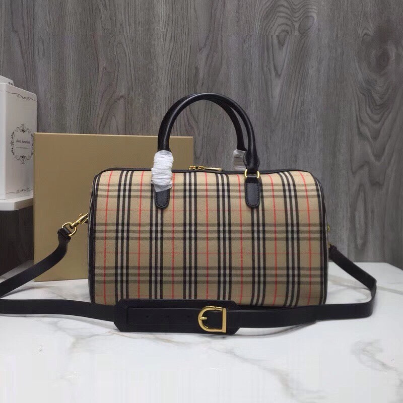 B-Berry - BB  Small 1983 Check LiNike Bowling Bag Black/Brown For Women, Women’s Bags 9.1in/23LO