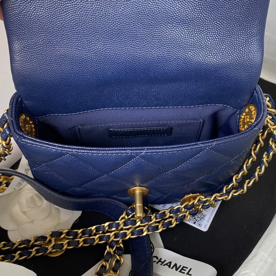 CHL - Mini Flap Bag With Top Handle Gold Hardware Navy Blue For Women Handbags, Shoulder Bags 7.9in/20LO AS2431 B08846 NJ532