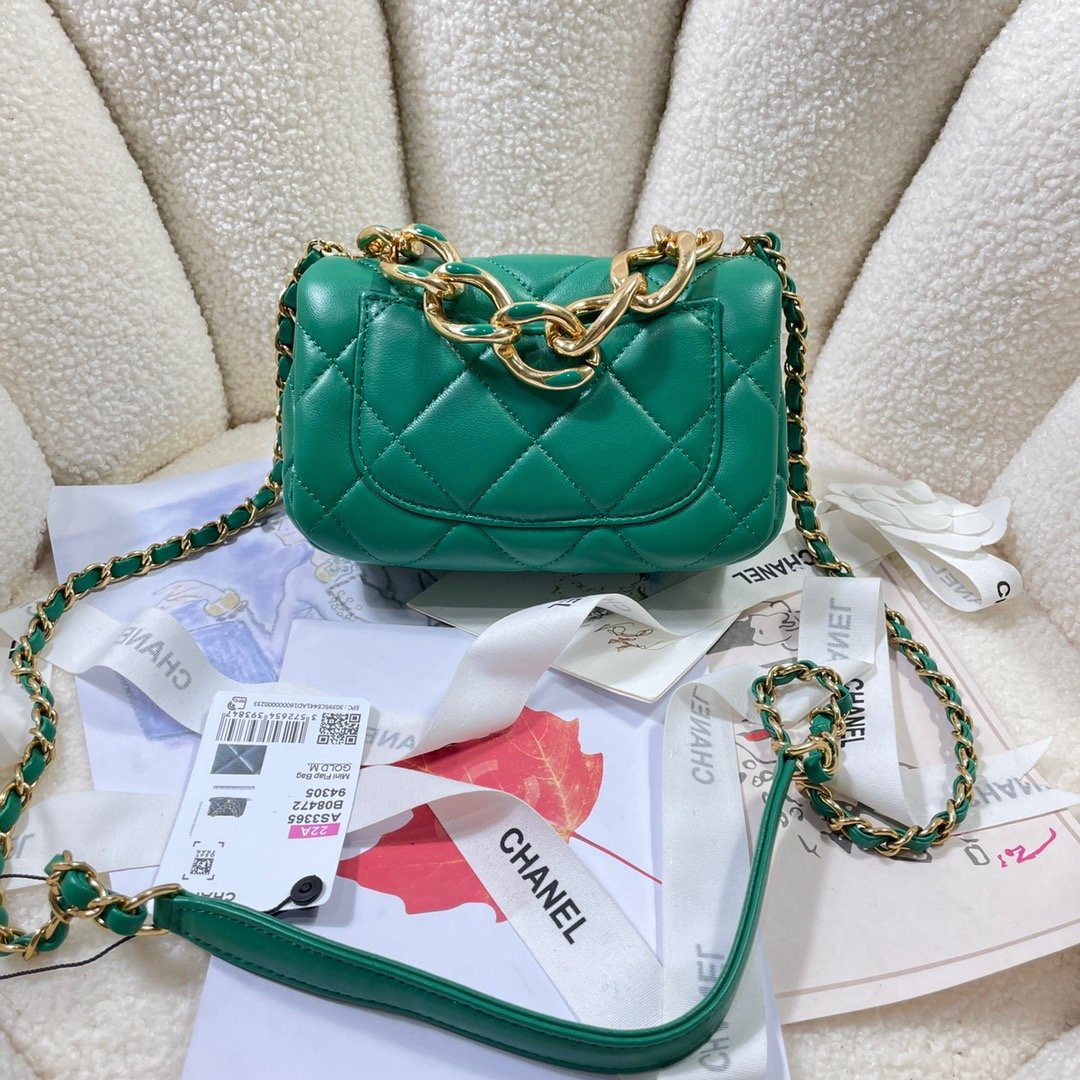 CHL - Mini Flap Bag Gold Hardware Green For Women Handbags, Shoulder Bags 6.7in/17LO AS3365