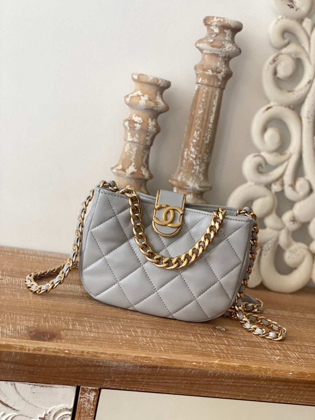 CHL - Small Hobo Bag Gold Hardware Grey For Women Handbags, Shoulder Bags 7.5in/19LO