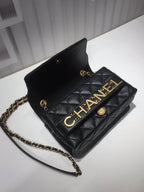 CHL - Front Logo Small Flap Bag Gold Hardware Black For Women Handbags, Shoulder Bags 8.2in/21LOAS1490