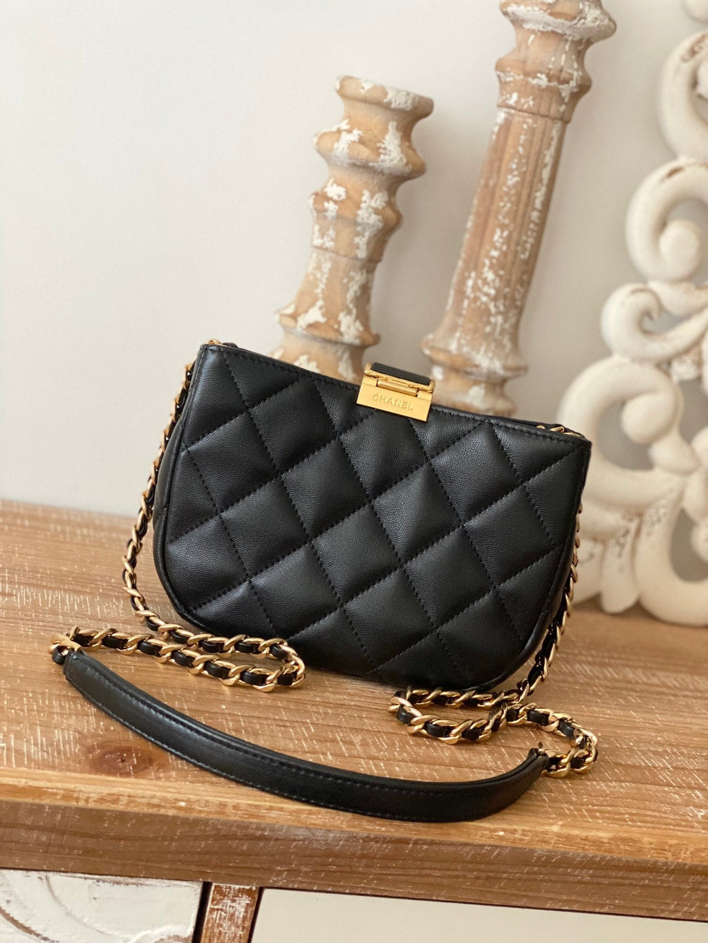 CHL - Small Hobo Bag Gold Hardware Black For Women Handbags, Shoulder Bags 7.5in/19LO
