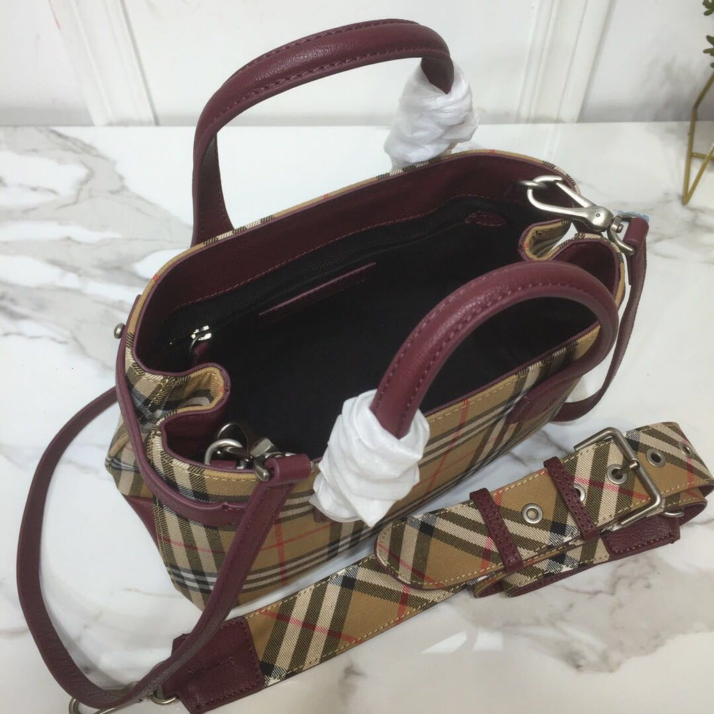 BB Small Banner  Check And Tote Purple For Women, Women’s Bags 10.5in/26LO