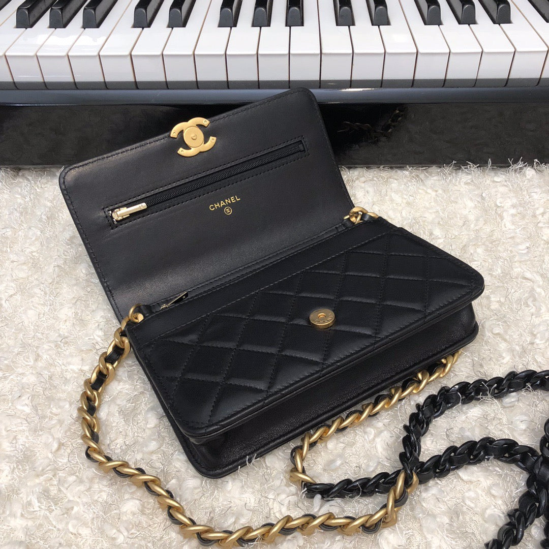 CHL - Original Small Classic Flap Bag Gold Hardware Black For Women Handbags, Shoulder Bags 7.5in/19LO AP33814