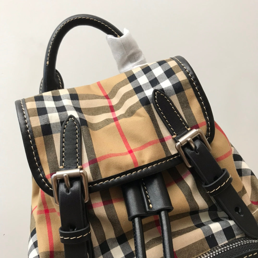B-Berry - BB  Medium Rucksack In  Check Cotton Canvas-Sandy For Women, Bags 13in/33LO