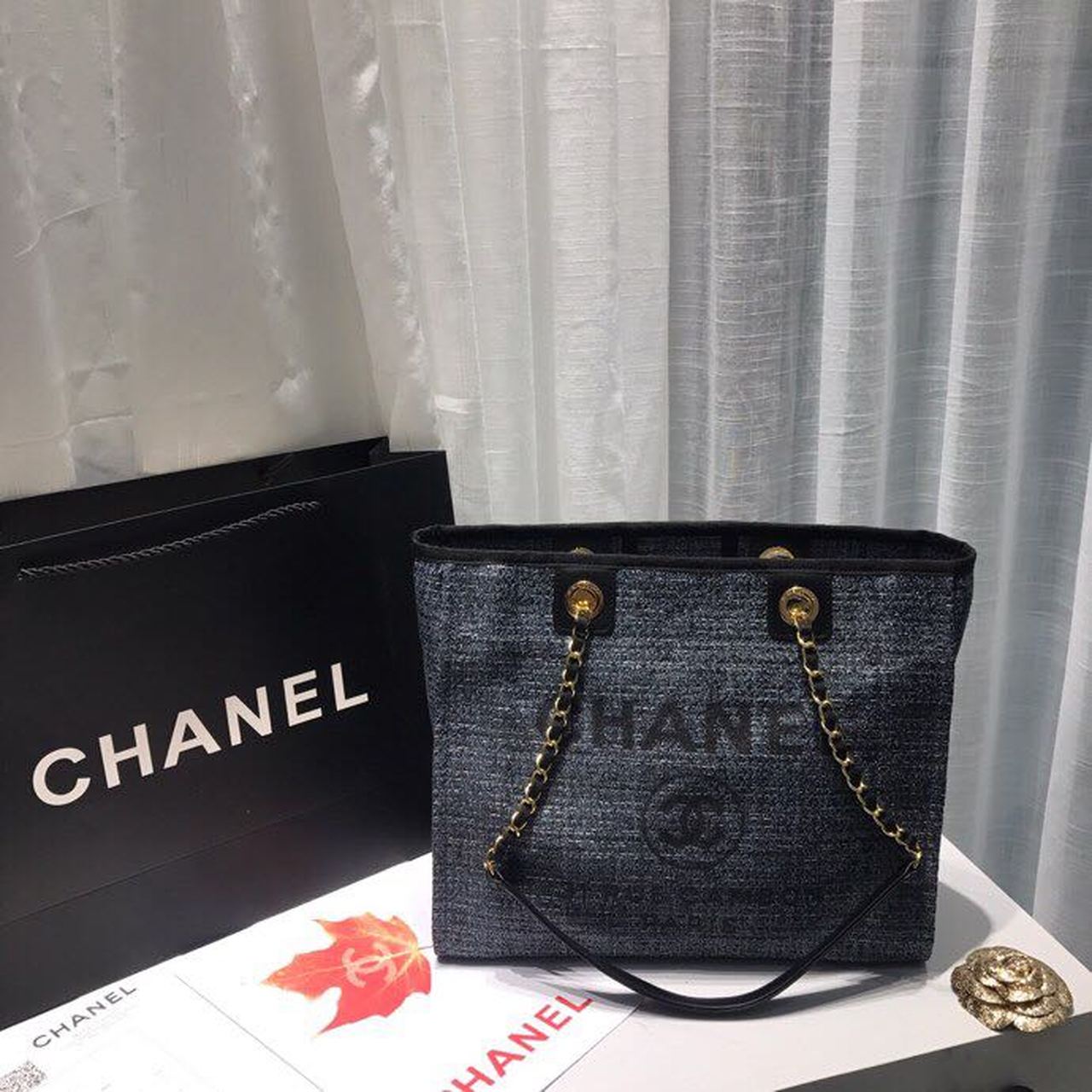 CHL -  Deauville Chain Shoulder Tote Bag Dark Grey For Women Handbags, Shoulder Bags 13.3in/34LO A66939