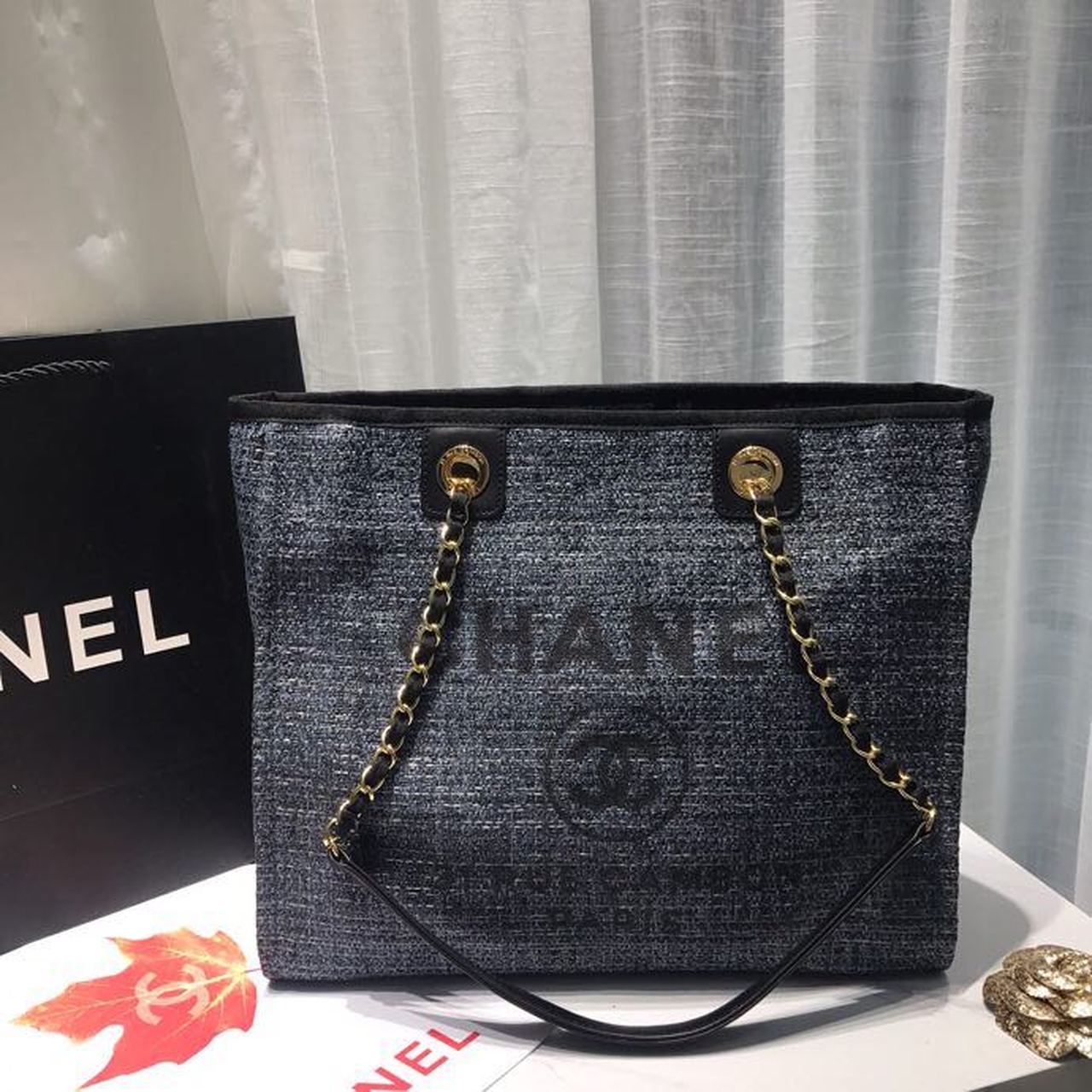 CHL -  Deauville Chain Shoulder Tote Bag Dark Grey For Women Handbags, Shoulder Bags 13.3in/34LO A66939