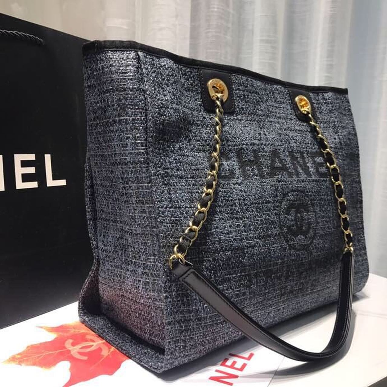 CHL -  Deauville Chain Shoulder Tote Bag Dark Grey For Women Handbags, Shoulder Bags 13.3in/34LO A66939