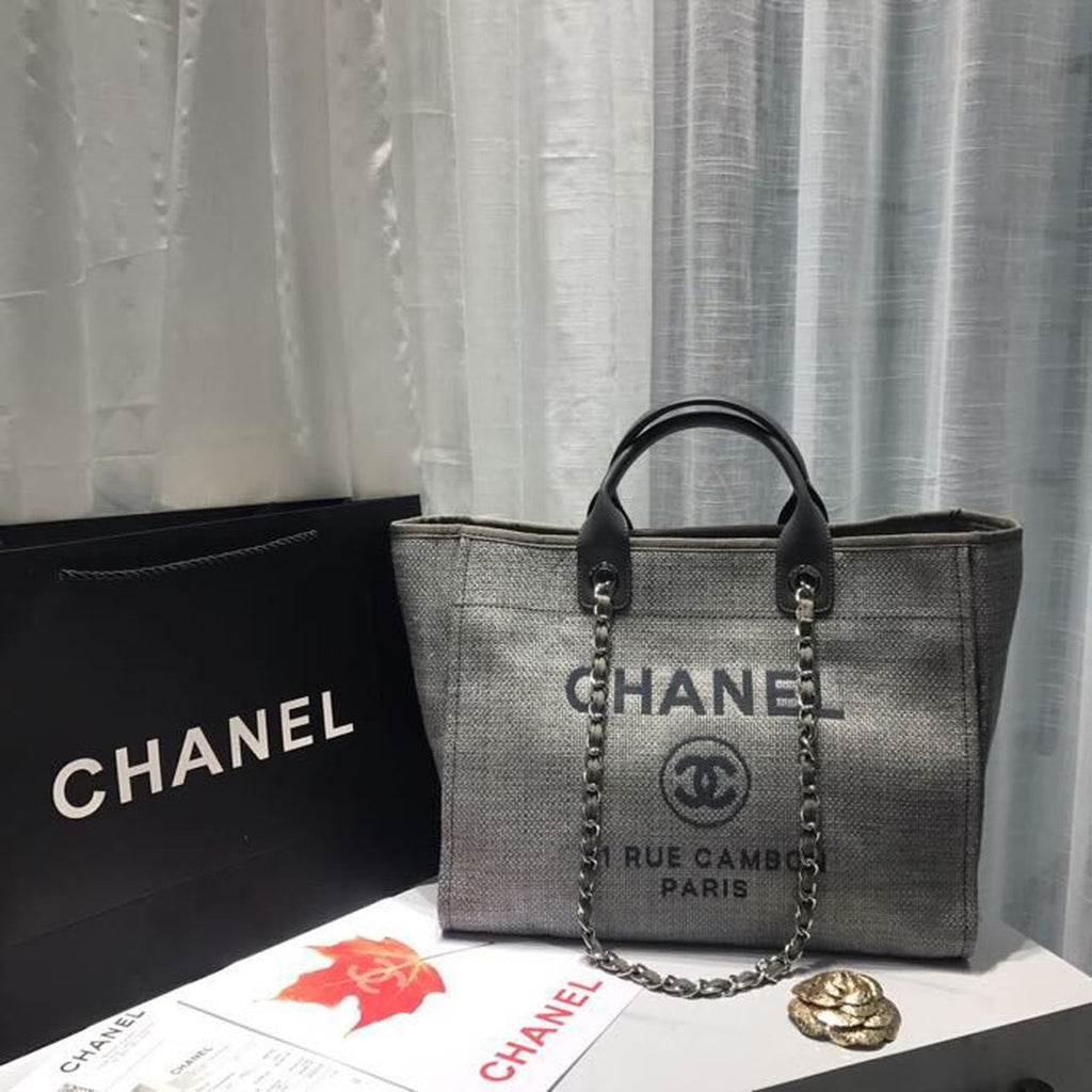 CHL -  Deauville Tote Tweed Canvas Bag Fall/Winter Collection, Light Grey/ Dark Grey For Women 15in/38LO