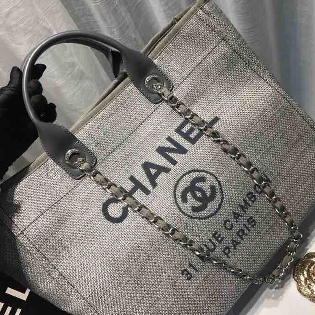CHL -  Deauville Tote Tweed Canvas Bag Fall/Winter Collection, Light Grey/ Dark Grey For Women 15in/38LO