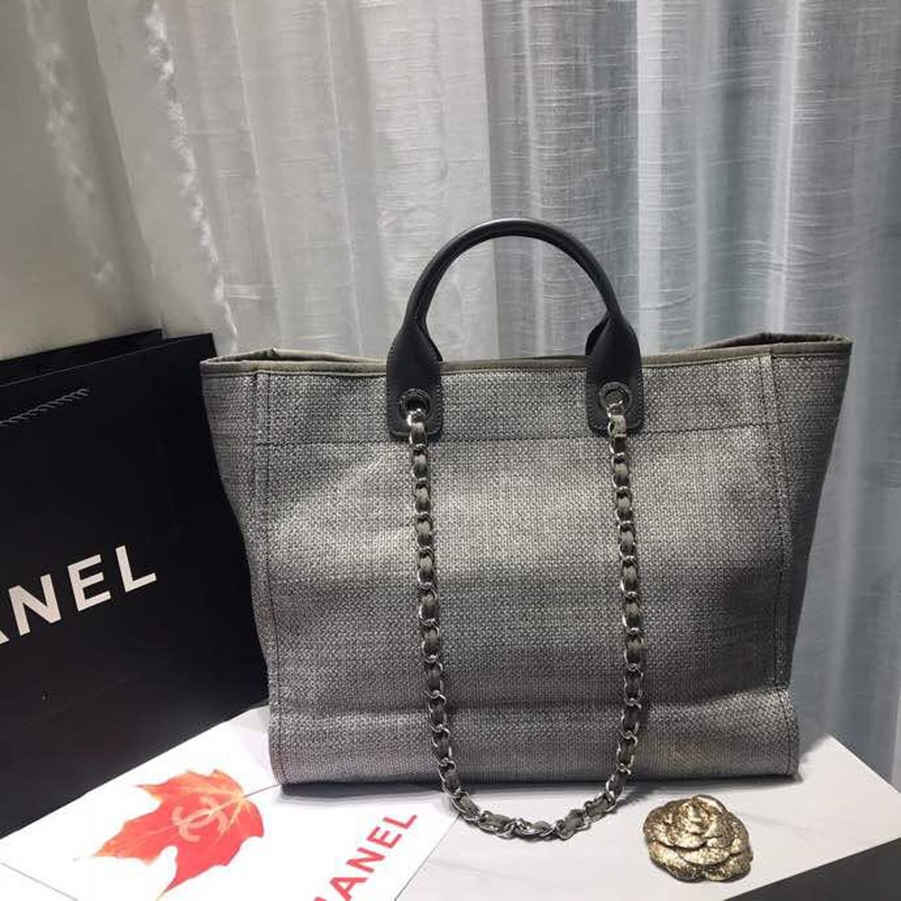 CHL -  Deauville Tote Tweed Canvas Bag Fall/Winter Collection, Light Grey/ Dark Grey For Women 15in/38LO