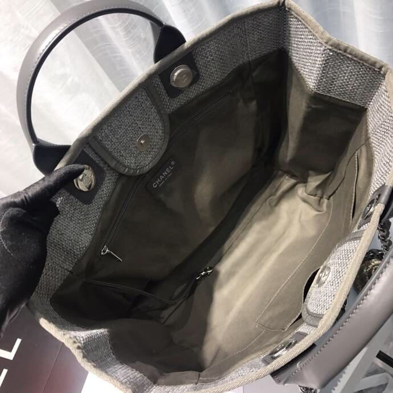 CHL -  Deauville Tote Tweed Canvas Bag Fall/Winter Collection, Light Grey/ Dark Grey For Women 15in/38LO