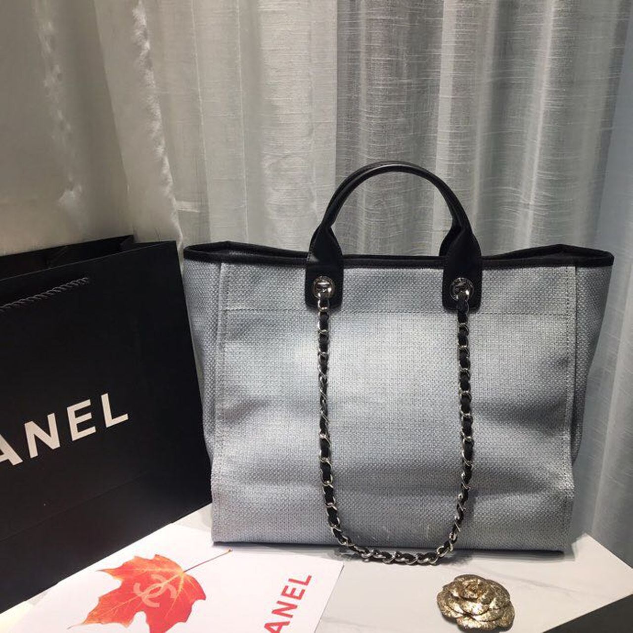 CHL -  Deauville Tote Canvas Bag Light Grey For Women Handbags, Shoulder Bags 15in/38LO A66941