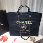 CHL -  Deauville Tote Canvas Bag Dark Blue Denim/White For Women 14.9in/38LO