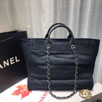CHL -  Deauville Tote Canvas Bag Dark Blue Denim/White For Women 14.9in/38LO
