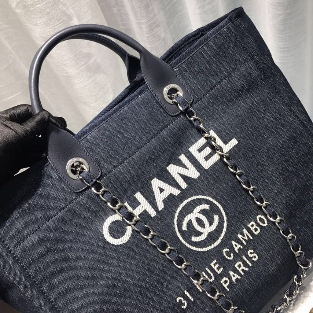 CHL -  Deauville Tote Canvas Bag Dark Blue Denim/White For Women 14.9in/38LO
