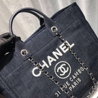 CHL -  Deauville Tote Canvas Bag Dark Blue Denim/White For Women 14.9in/38LO