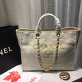 CHL -  Deauville Tote Tweed Canvas Bag Fall/Winter Collection, Beige/Cream/Gold/Multi For Women 15in/38LO