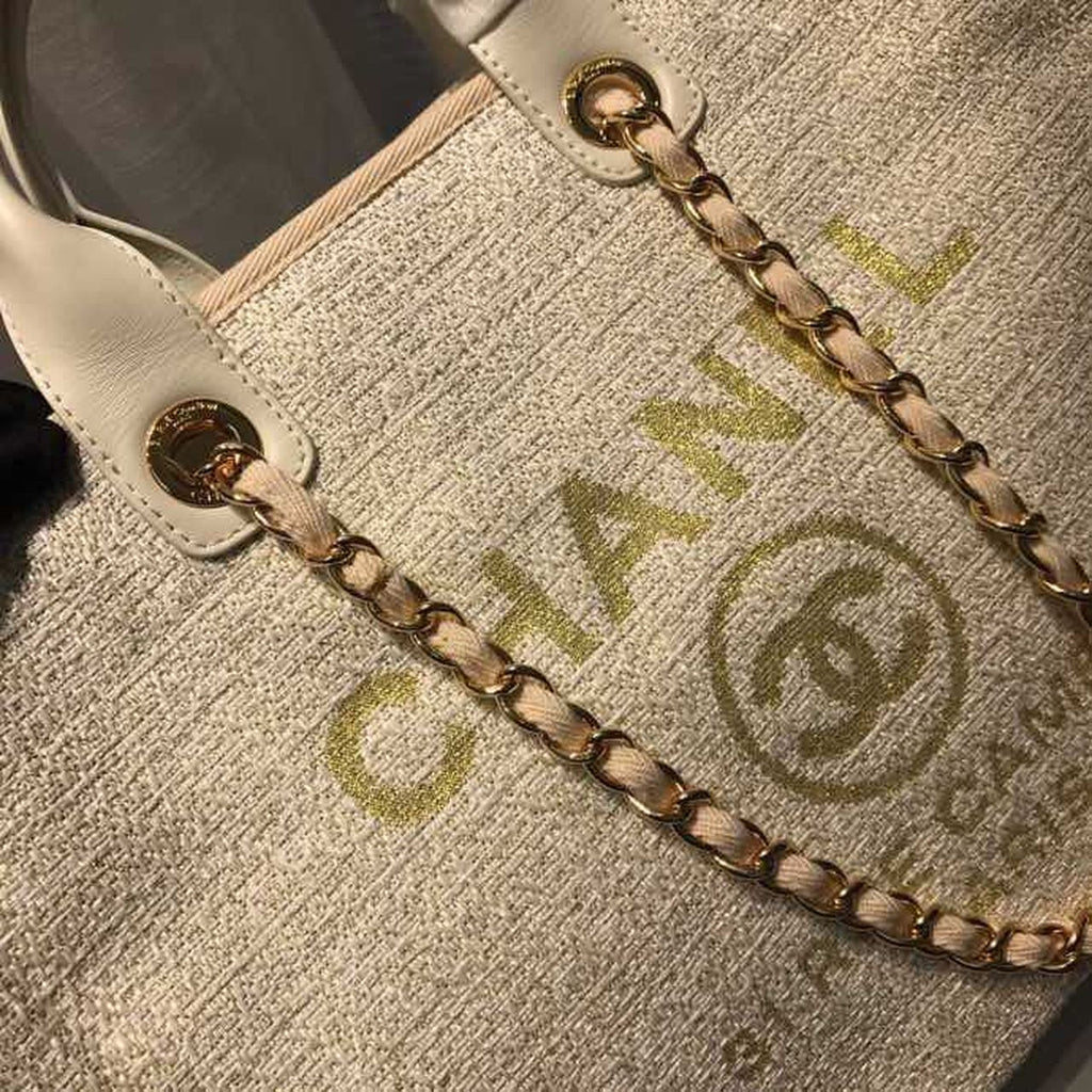 CHL -  Deauville Tote Tweed Canvas Bag Fall/Winter Collection, Beige/Cream/Gold/Multi For Women 15in/38LO