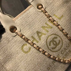 CHL -  Deauville Tote Tweed Canvas Bag Fall/Winter Collection, Beige/Cream/Gold/Multi For Women 15in/38LO
