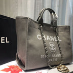 CHL -  Deauville Tote Tweed Canvas Bag Fall/Winter Collection, Light Grey/White For Women 15in/38LO