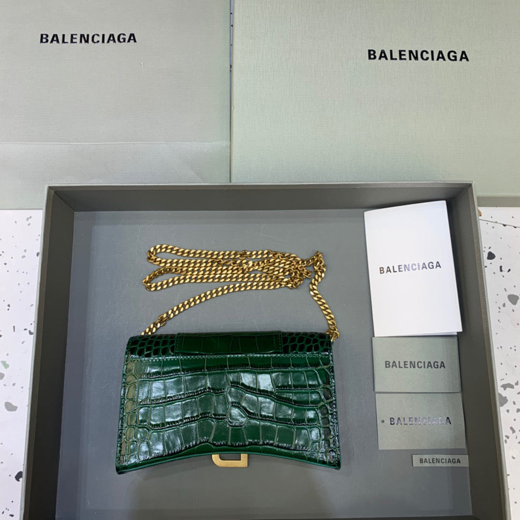 BLN-Ciaga Hourglass Wallet On Chain in Dark Green, For Women,  Bags 7.6in/19LO 6560501LRGM3011