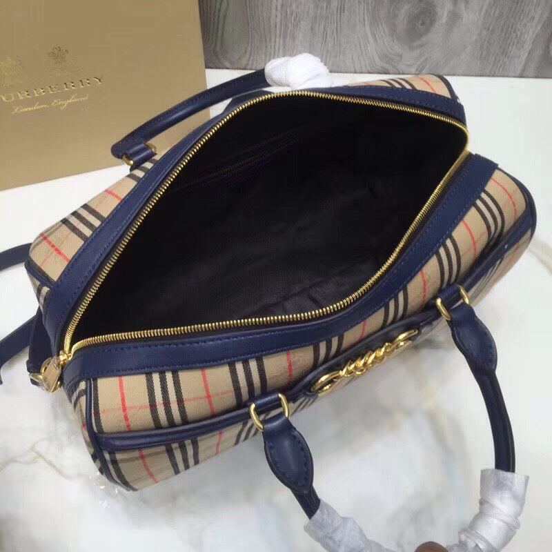 B-Berry - BB  Small 1983 Check LiNike Bowling Bag Blue/Brown For Women, Women’s Bags 9.1in/23LO
