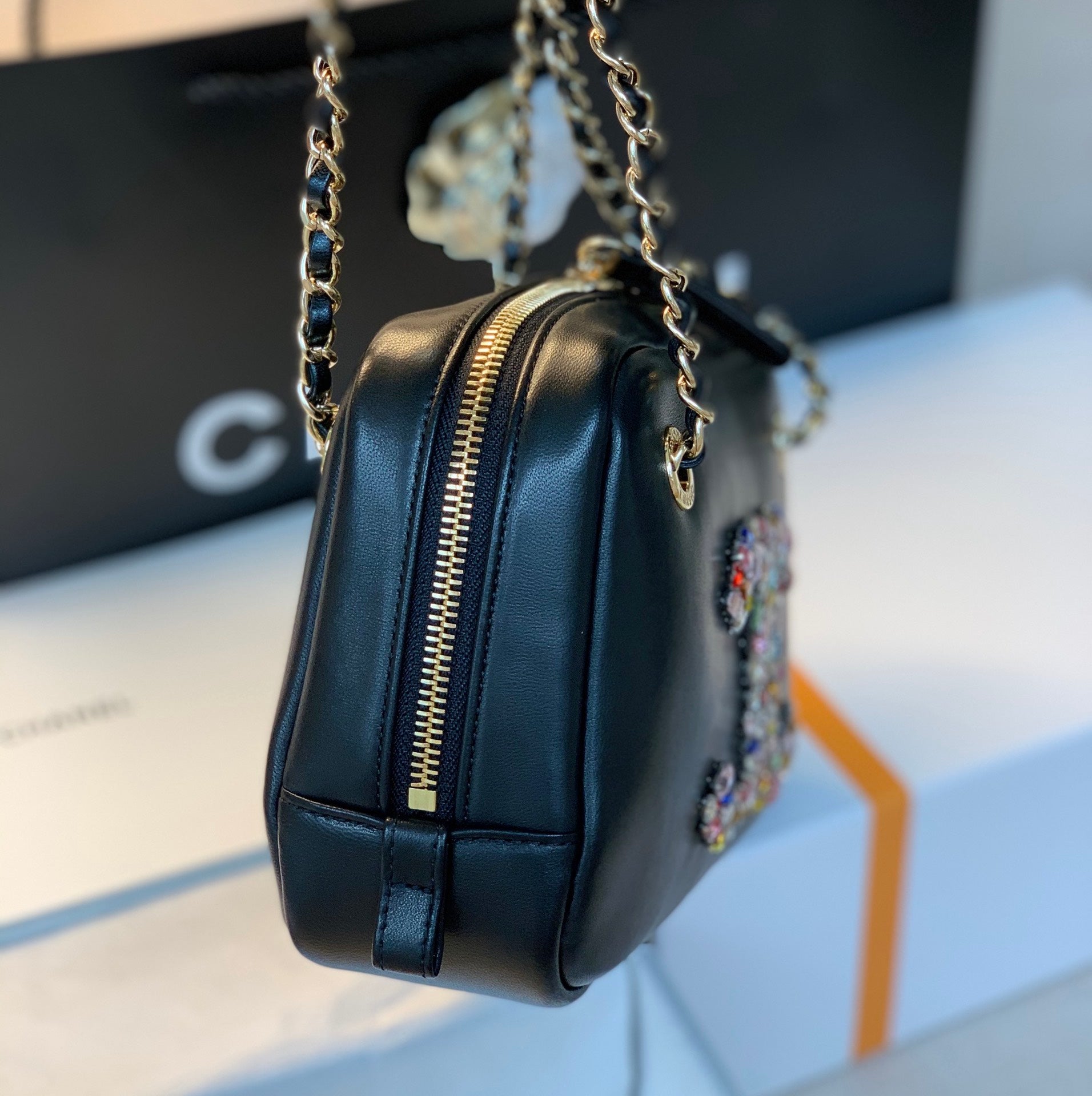 CHL -  Camera Cubic Diamonds Black Bag For Women 12.5LO/4.9in