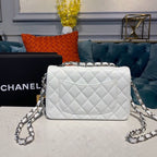 CHL - Small Classic Handbag SilLusso Official - Hardware White For Women Bags, Shoulder And Crossbody Bags 7.8in/20LO A01113