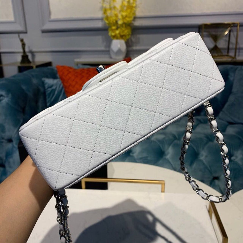 CHL - Small Classic Handbag SilLusso Official - Hardware White For Women Bags, Shoulder And Crossbody Bags 7.8in/20LO A01113