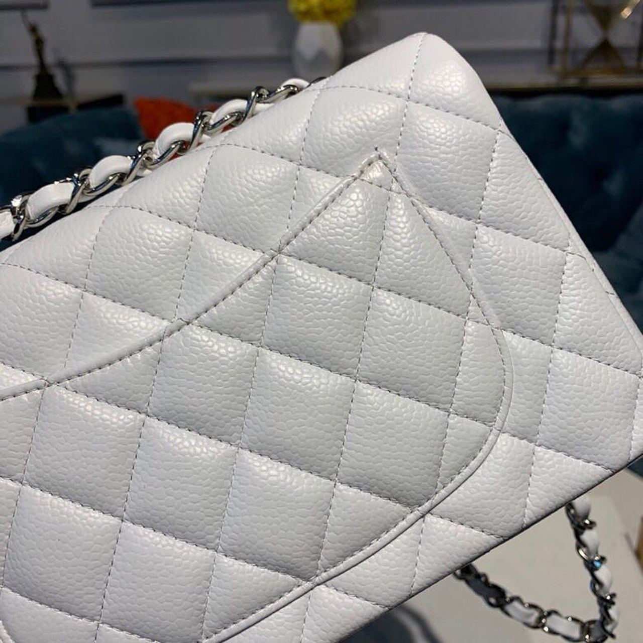 CHL - Small Classic Handbag SilLusso Official - Hardware White For Women Bags, Shoulder And Crossbody Bags 7.8in/20LO A01113
