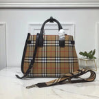 B-Berry - BB  House Check Derby Medium Banner Purse Tote Black For Women, Women’s Bags 14in/35LO