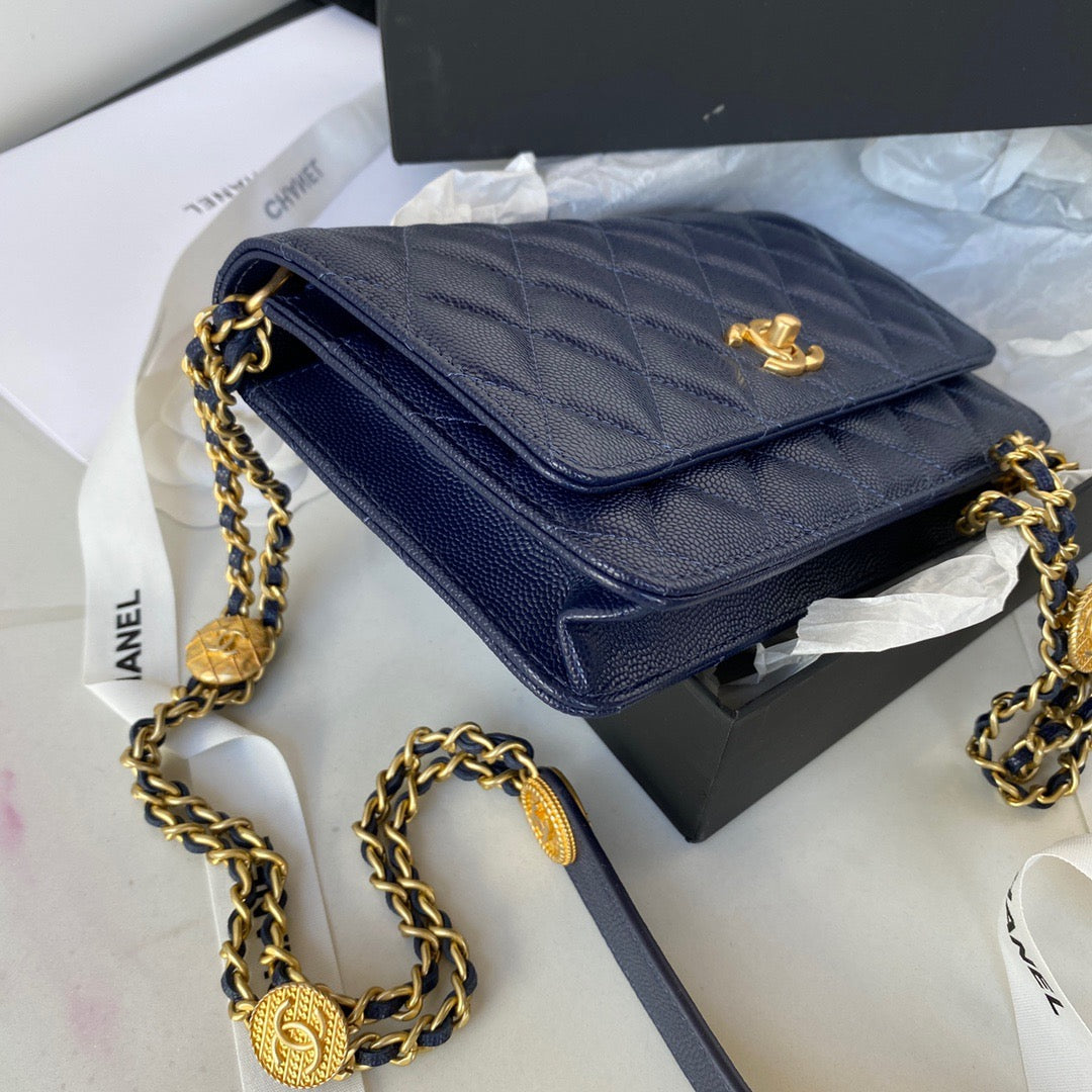 CHL - Small Flap Bag Gold Hardware Navy Blue For Women Handbags, Shoulder Bags 7.5in/19LO AP2840