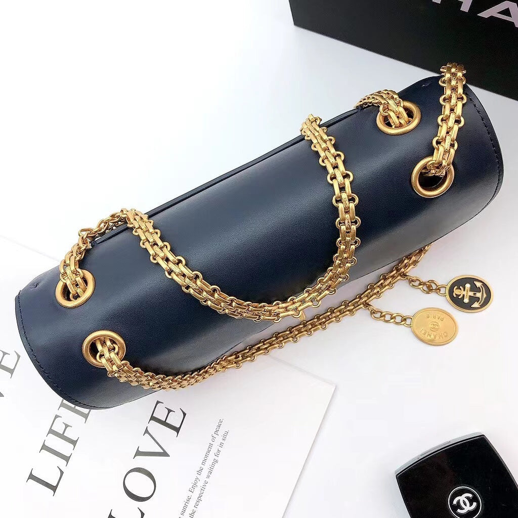 CHL - Maroon Medallion Nude Reissue 2.55 Classic 225 Flap Navy Blue Bag For Women 24LO/9.4in