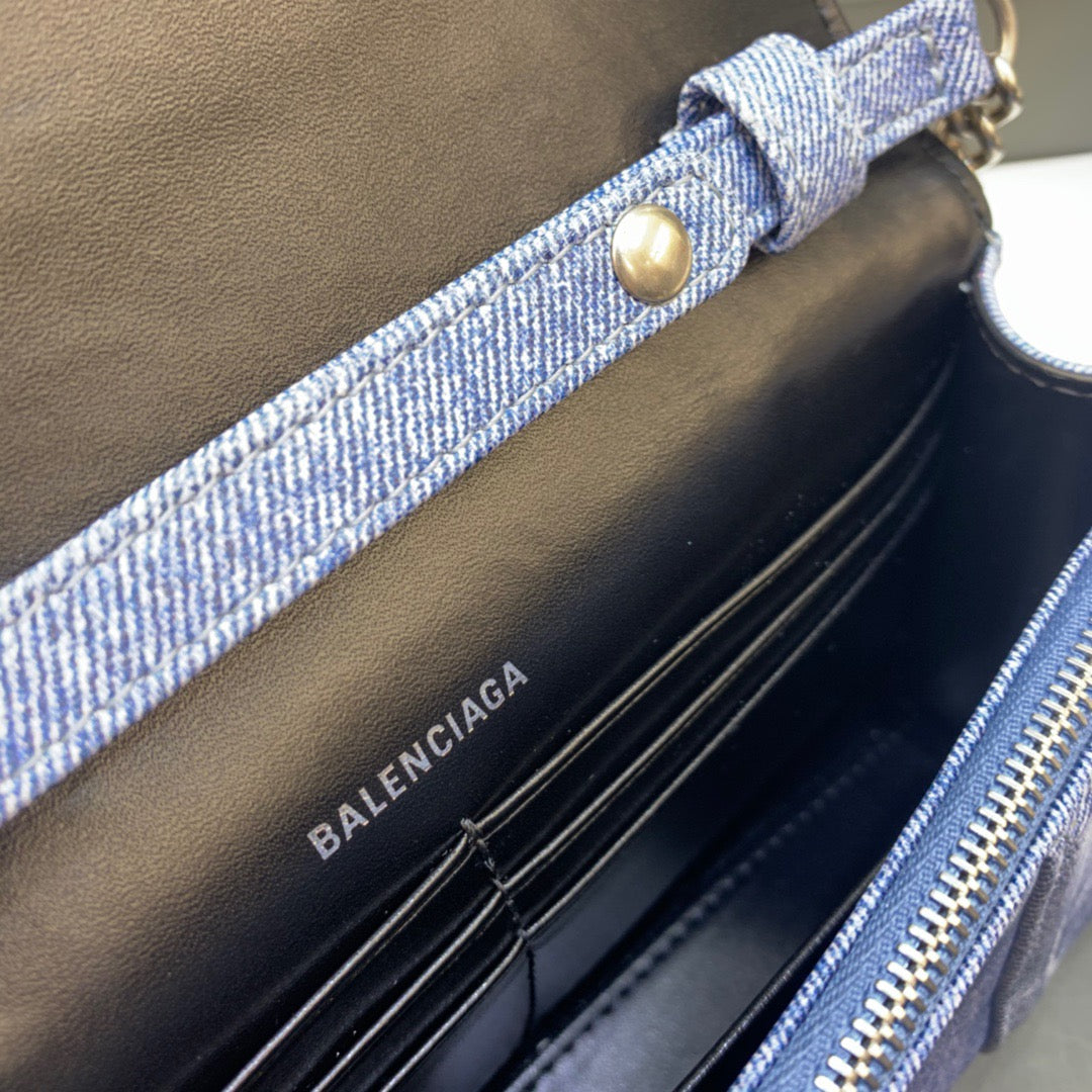 BLN-Ciaga Downtown Small Shoulder Bag With Chain Blue Washed, For Women,  Bags 11.8in/30LO