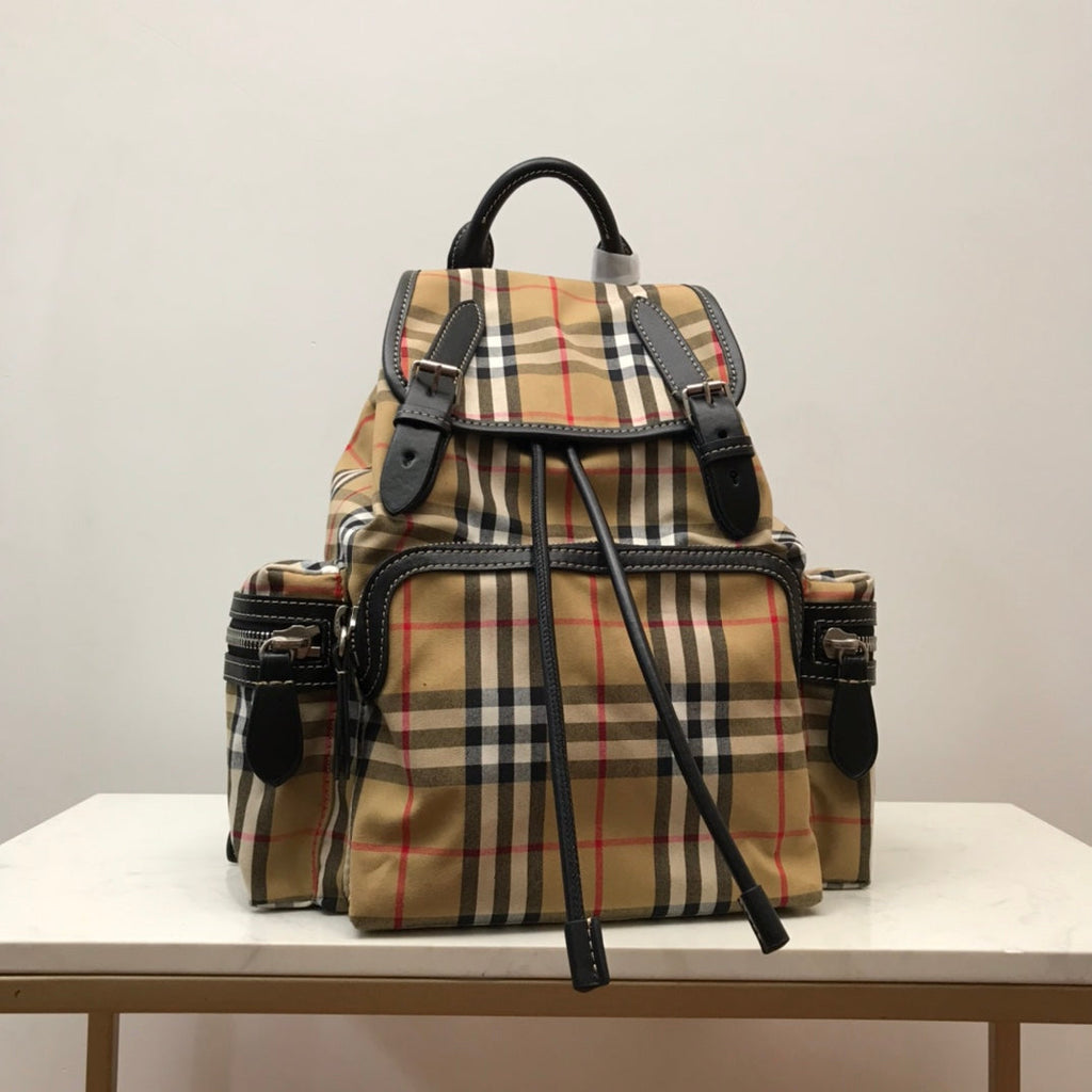 B-Berry - BB  Medium Rucksack In  Check Cotton Canvas-Sandy For Women, Bags 13in/33LO