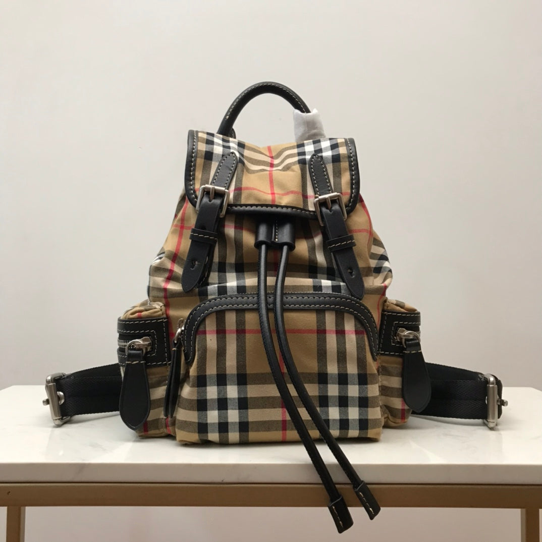 B-Berry - BB  Medium Rucksack In  Check Cotton Canvas-Sandy For Women, Bags 13in/33LO