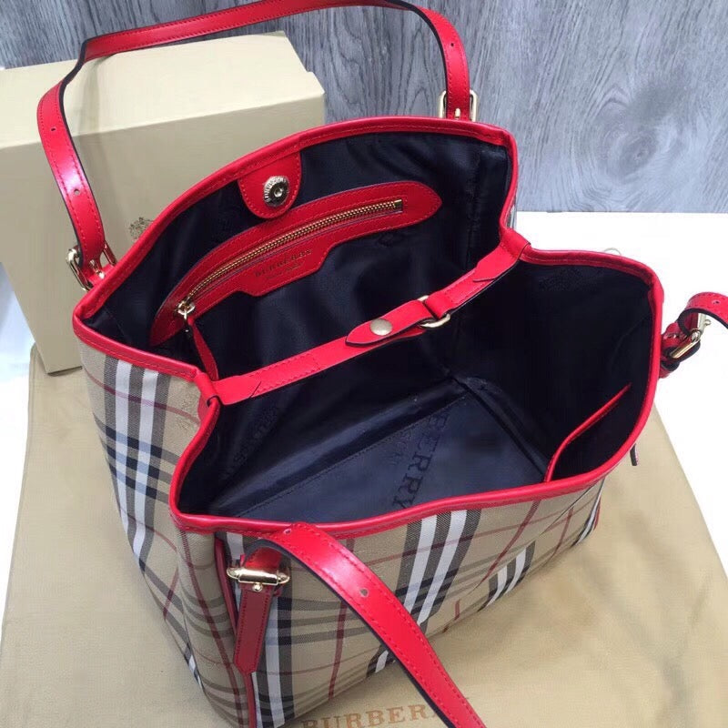 B-Berry - BB  The Small Canter Horseferry Check Tote Red For Women, Women’s Bags 11.6in/29.5LO