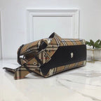 B-Berry - BB  House Check Derby Medium Banner Purse Tote Black For Women, Women’s Bags 14in/35LO