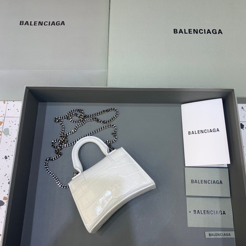 BLN-Ciaga Hourglass Mini Handbag With Chain In White, For Women,  Bags 4.7in/12LO