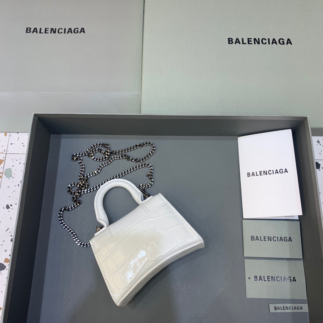 BLN-Ciaga Hourglass Mini Handbag With Chain In White, For Women,  Bags 4.7in/12LO