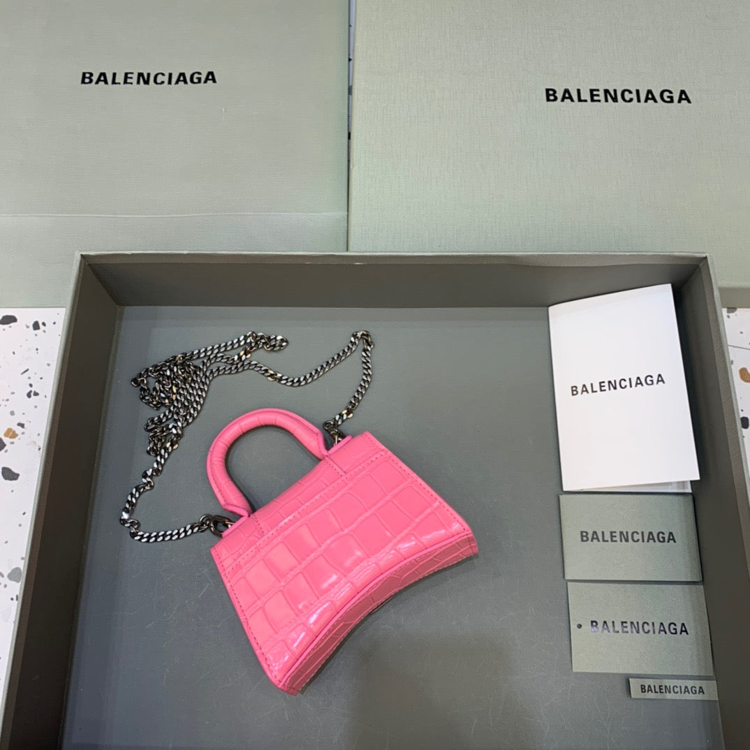 BLN-Ciaga Hourglass Mini Handbag With Chain In Pink, For Women,  Bags 4.7in/12LO