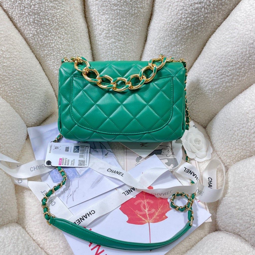CHL - Large Flap Bag Gold Hardware Green For Women Handbags, Shoulder Bags 9.1in/23LO AS3367