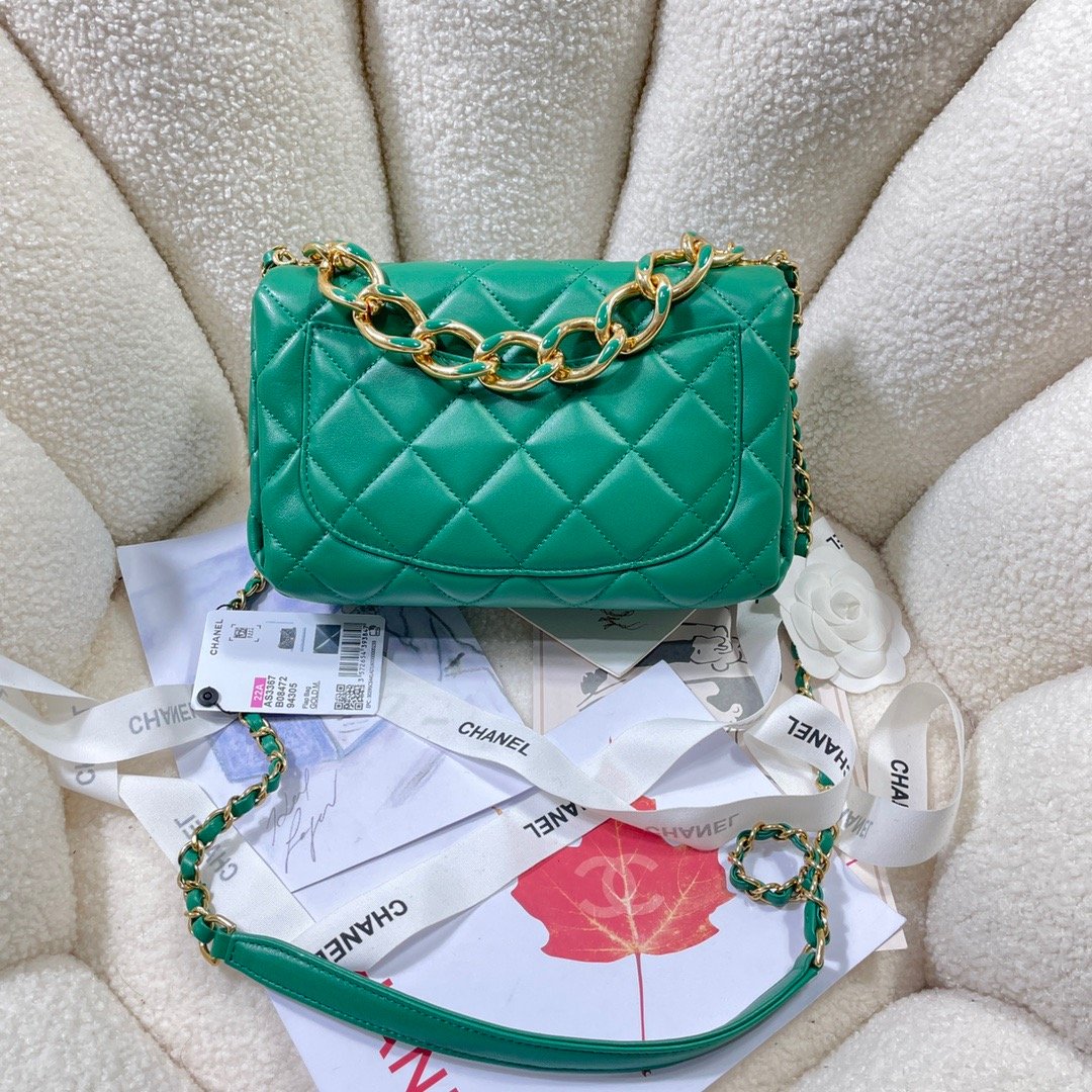 CHL - Large Flap Bag Gold Hardware Green For Women Handbags, Shoulder Bags 9.1in/23LO AS3367