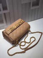 CHL - Front Logo Small Flap Bag Gold Hardware Apricot For Women Handbags, Shoulder Bags 8.2in/21LO AS1490