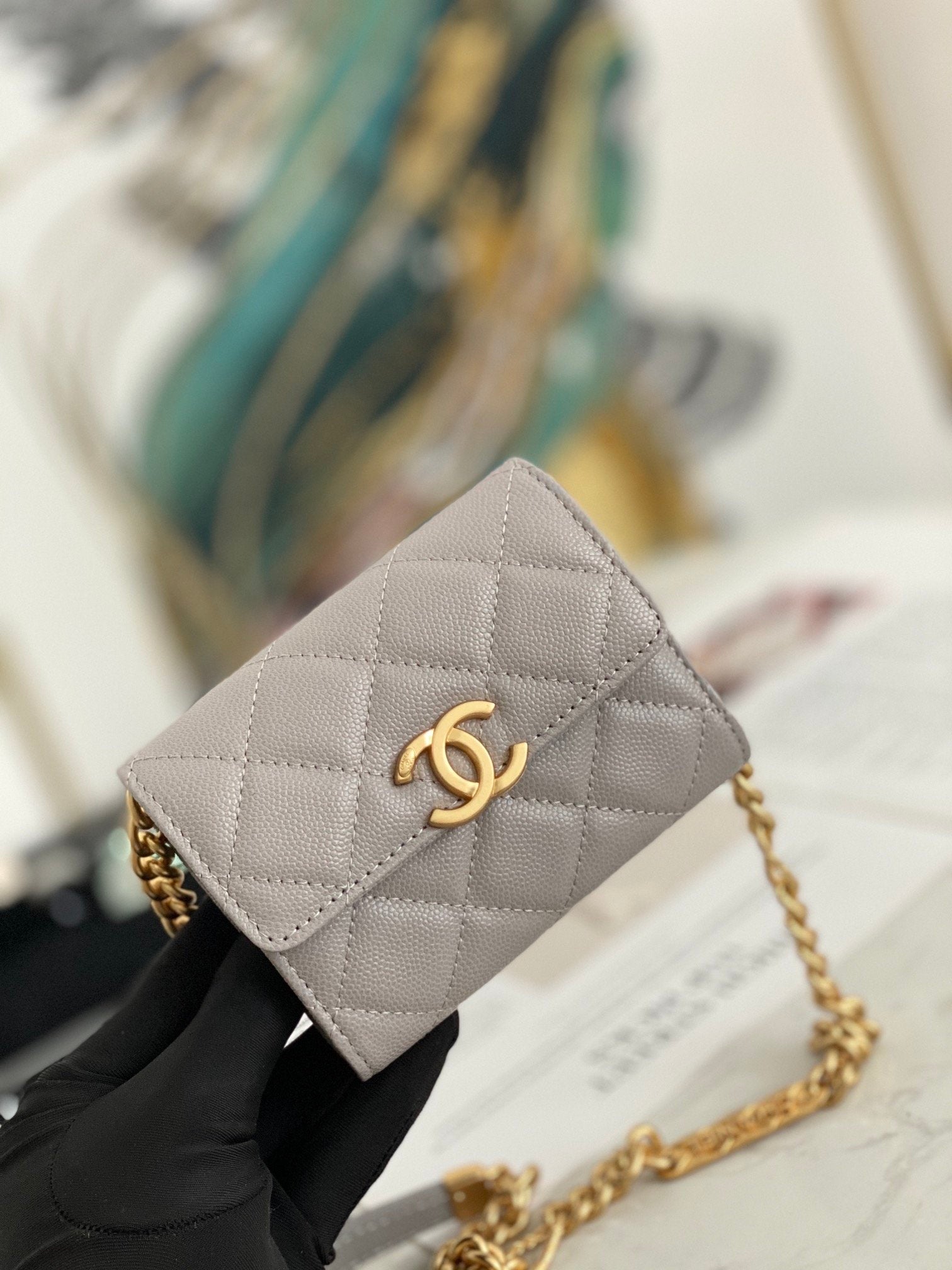 CHL - Mini Flap Bag Gold Toned Hardware Grey For Women 4.7in/12LO